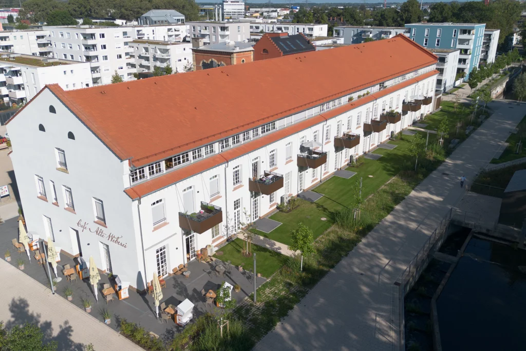 Weberei in Offenburg eine Luftaufnahme