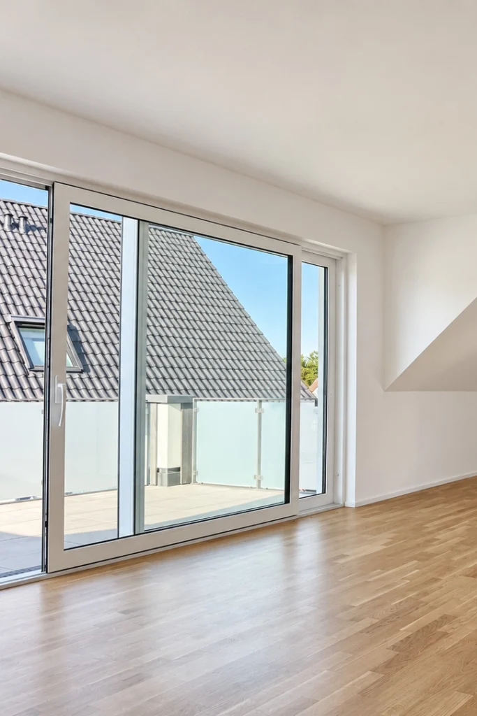 Wohnung 06 in Elgersweier - Blick aus der Wohnung, auf die Loggia bei Sonnenschein.