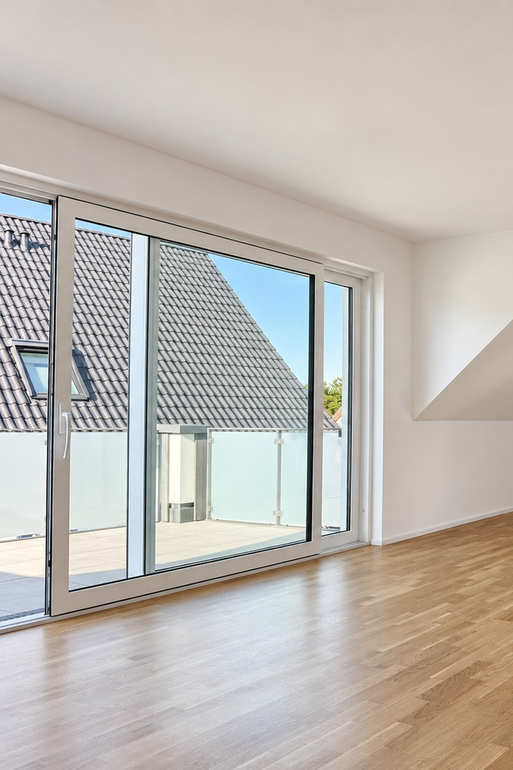 Wohnung 06 in Elgersweier - Blick aus der Wohnung, auf die Loggia bei Sonnenschein.