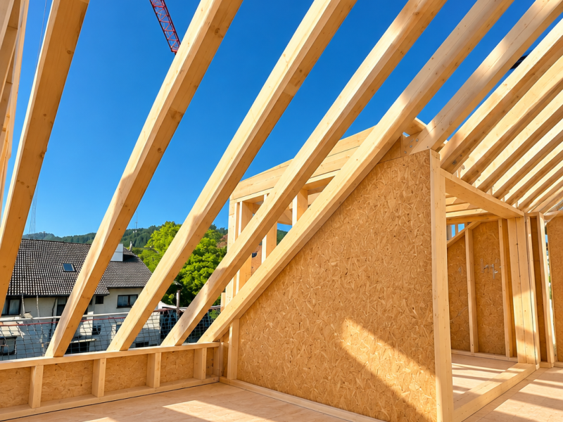 Neue Dachkonstruktion in Holzbauweise beim Bauprojekt Gasthaus Kreuz in Biberach